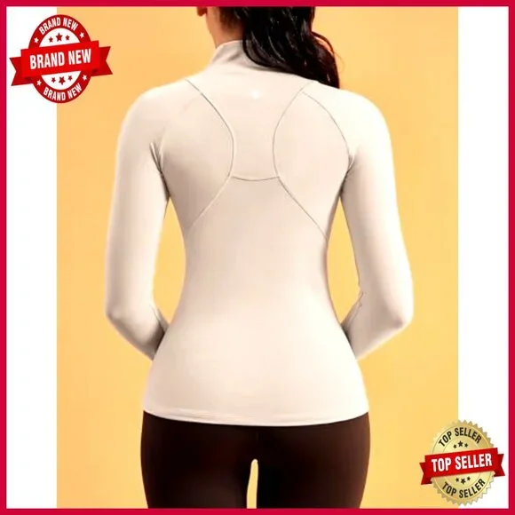 Slim Fit Zip Up Athletic Jacket with Thumb Holes for Running Gym